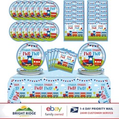 Charming Train Pattern Disposable Plates and Napkins for Birthday Parties