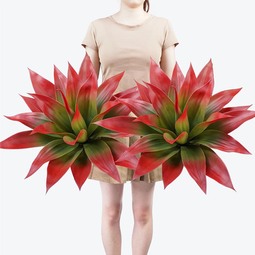 Ttranewsoo Artificial Agave Plants,Large UV Resistant Fake Planters Red