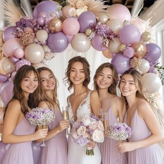 Purple Pink Beige Balloons Arch Kit, Double Stuffed Purple and Pink Balloon G…