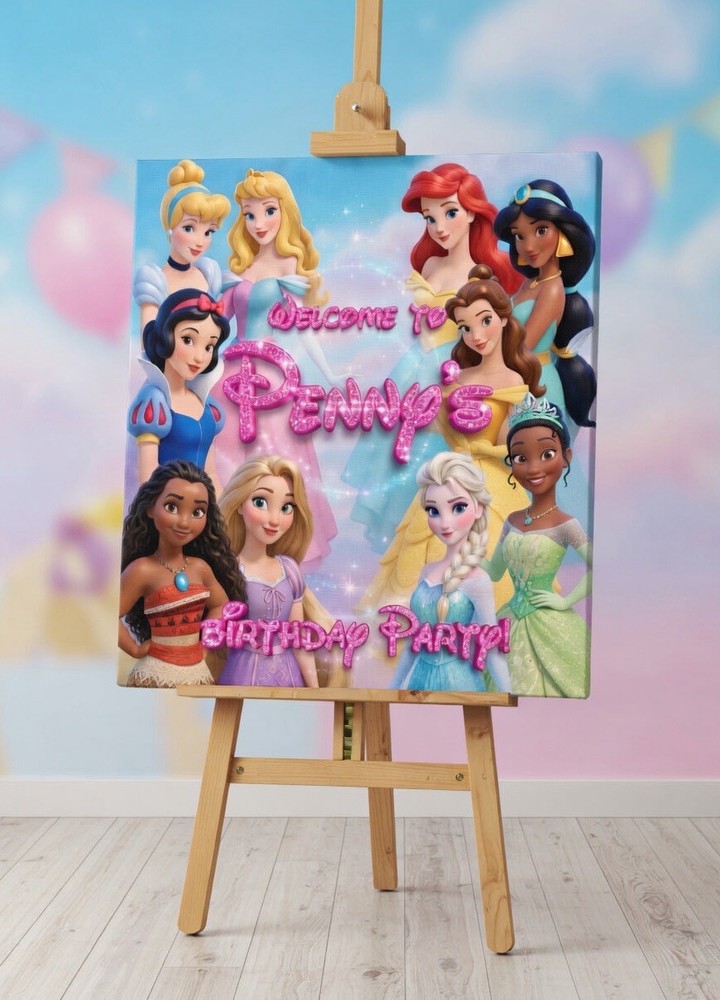 Personalised Printed Princess Birthday Foam Board Event Welcome Sign A3