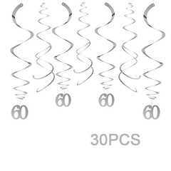 30 Pcs 60th Birthday Anniversary Silver Party Swirl Decorations Ceiling Swirls