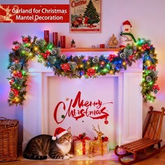 Timer – 9Ft by 10 Inch Prelit Christmas Garland with 50 Colorful Lights, Thick