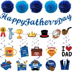 Father’s Day Party Decorations – 27PCS Set with 10 Hanging Swirls & Blue