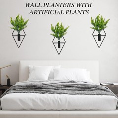Neiteli 3 Pcs Wall Plants Artificial Decor,Boho Rhombus, Black