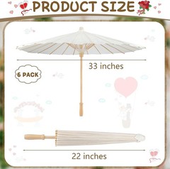 6 Pieces 33 Inches Large White Parasol Decorative Chinese Japanese Parasol Ra…