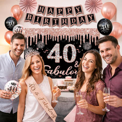40Th Birthday Decorations for Women – 34Pcs Black Rose Gold Birthday Party Decor
