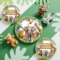 201Pcs Safari Birthday Decorations Tableware Set, 25 Serves Safari Plates and Na
