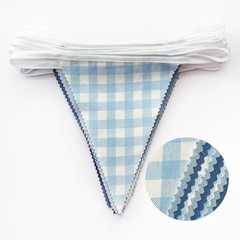 32Ft Dusty Blue Party Decorations Blue Gingham Triangle Banner Flag Pennant F…