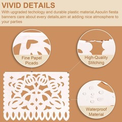 6Pack White Papel Picado Banner, Cinco De Mayo Plastic Mexican Party Banner W…