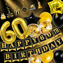 60Th Birthday Decorations for Men, 35Pcs Black Gold Back in 1966 Birthday Party