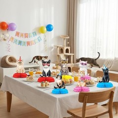 Cat Birthday Party Decorations Honeycomb Centerpieces 12 Pcs, Kitten Table To…
