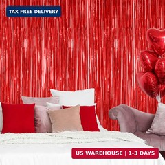 2 Pack Red Tinsel Backdrop, 3.28 FT x 7.05 FT Fringe Curtains, Red Foil Tinsel P