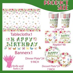 Flower Birthday Decorations, 170Pcs Butterfly Floral Pink, Green