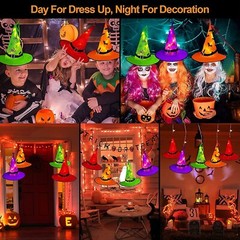8 Hanging Glowing Wich Hat lights Halloween decoration for Party Outdoor Indoor