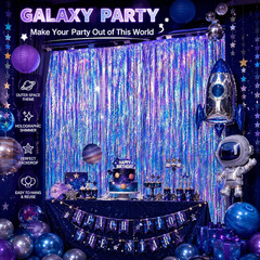 Iridescent Party Decorations Backdrop 2 Pack, Holographic Foil Fringe Curtain, S