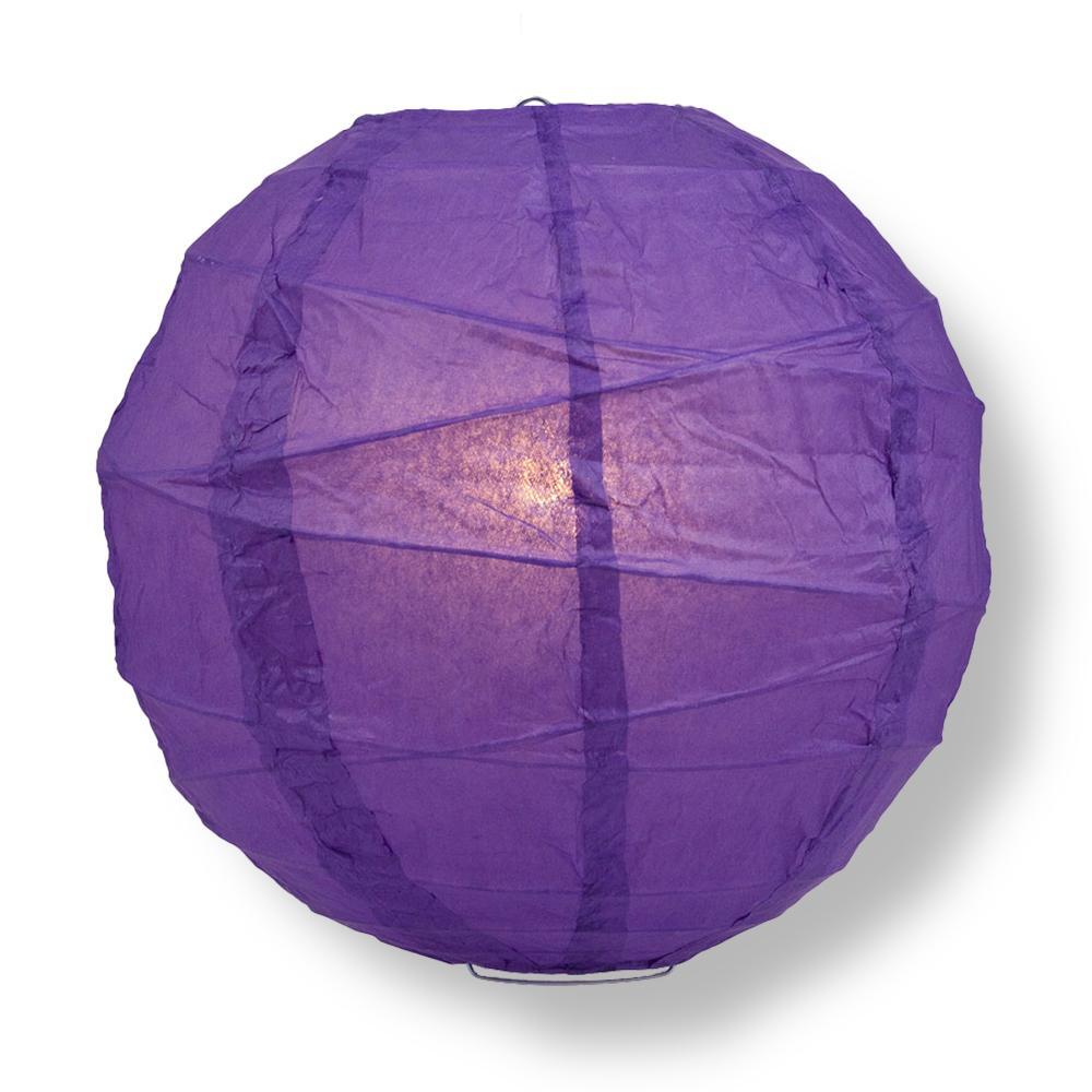 Quasimoon 20″ Royal Purple Round Paper Lantern, Crisscross Ribbing, Hanging D…
