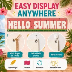Summer Decoration Banner for Home, Hello Summer Porch Decor with Watermelon T…