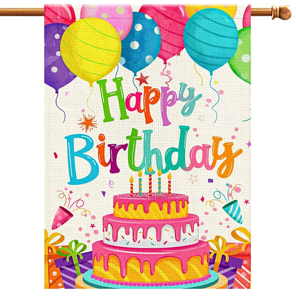 Happy Birthday House Flags 28×40 Double Sided Burlap Balloon Cake Toppers