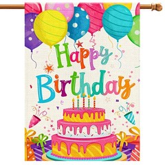 Happy Birthday House Flags 28×40 Double Sided Burlap Balloon Cake Toppers