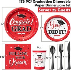 Eco-Friendly 175PCS Graduation Tableware—Disposable & Effortless Clean-Up