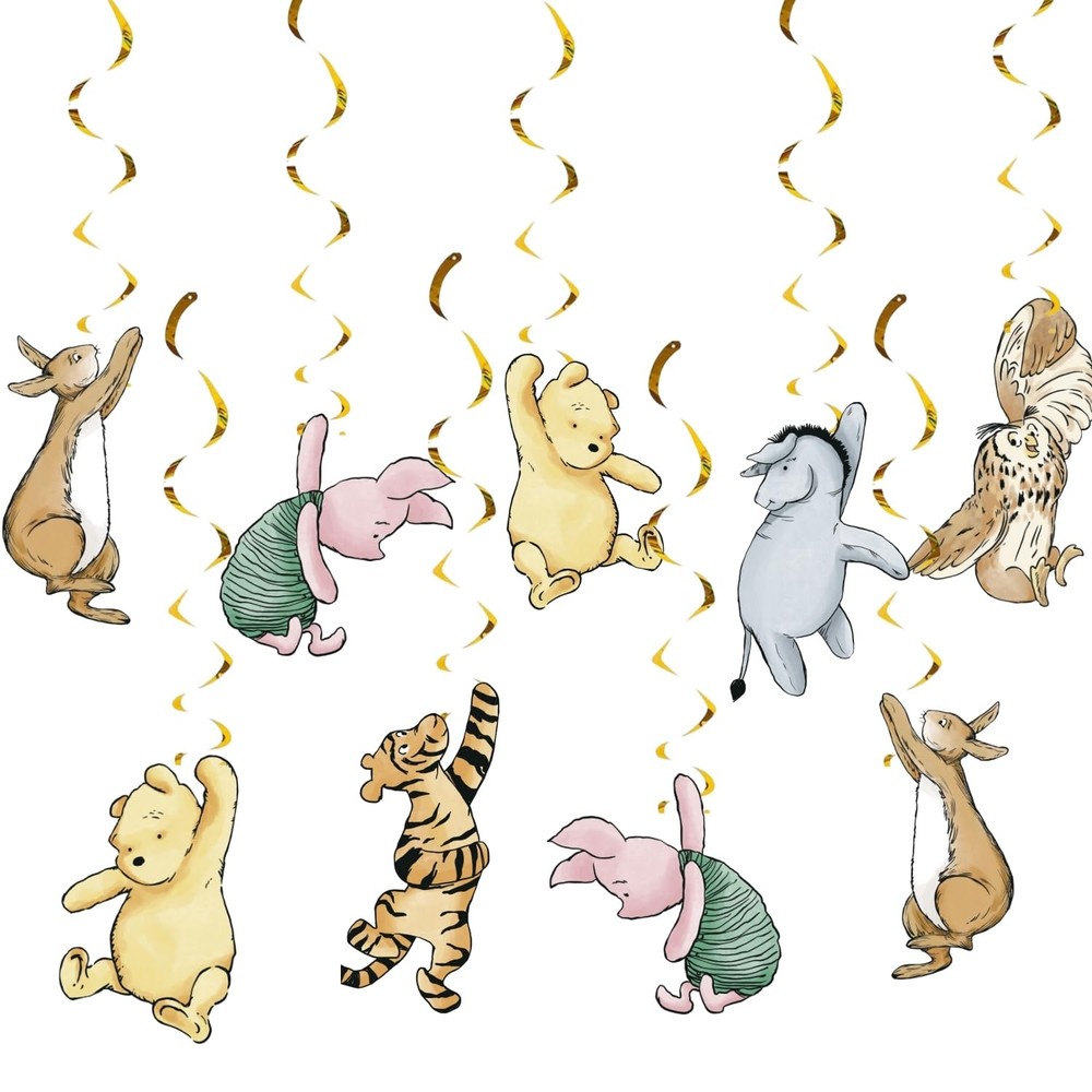 18Pcs Winnie Baby Shower Decorations Classic Pooh Hanging Decorations Swirls …