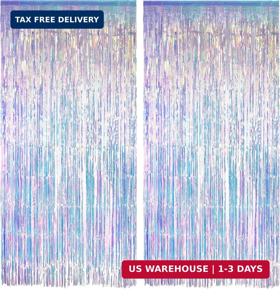 Iridescent Party Streamers Backdrop – GREATRIL Neon Transparent Holographic Tins