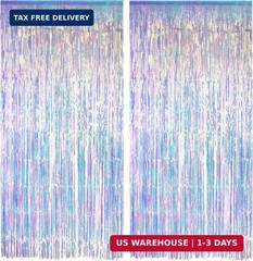 Iridescent Party Streamers Backdrop – GREATRIL Neon Transparent Holographic Tins