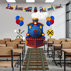 27 Pcs Train Party Decorations Railroad Runner Track Banner Backdrop Balloon for