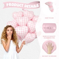 Pink White Checkered Heart Balloons, 10 Pcs Light Pink Grid Heart Shape Ballo…