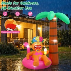 6FT Inflatable Tiki Luau Decor – Flamingo Coconut Palm Party Decorations, LED Li