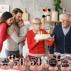10Pcs Rose Gold 50th birthday decorations Honeycomb Centerpieces for women