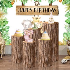 Set of 5 Wood Cylinder Stand Covers, Spandex Pedestal Stand Covers for Party,…