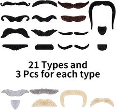60Pcs Self Adhesive Fake Mustache 20 Styles Fake Beard Stick on Moustache Novel