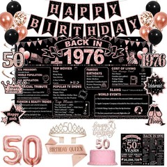 50th Birthday Decorations for Women, Rose Gold Black Back in