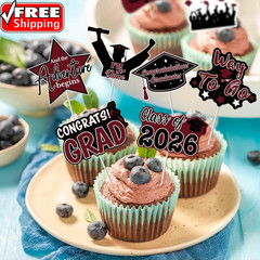 2026 Graduation Cupcake Toppers – 48 Pcs Maroon Graduation Party Supplies Mini C