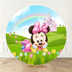 Round Backdrop Cover Princess Minnie Mouse Birthday Party Photo Background Decor