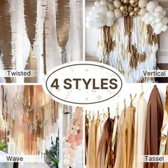 8 Rolls Crepe Paper Streamers Brown Gold Sand White Birthday Wedding 656 FT