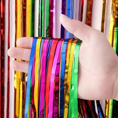 2 PCS Rainbow Foil Fringe Backdrop Curtains 3.3×8.2 Ft Tinsel Party Streamers