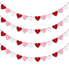 Felt Heart Garland Banner, Pre-Strung | 4 Count (Pack of 1), Red, Pink, White