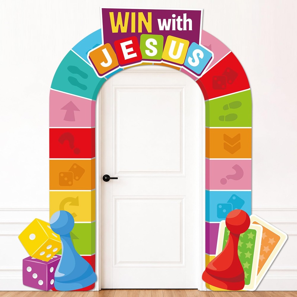 Game Night Party Decorations Win with Jesus Theme Door Banner Backdrop Board …