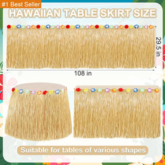 Luau Party Decorations, Natural Hawaiian Grass Table Skirt, Flower 108 X 29.5″ G