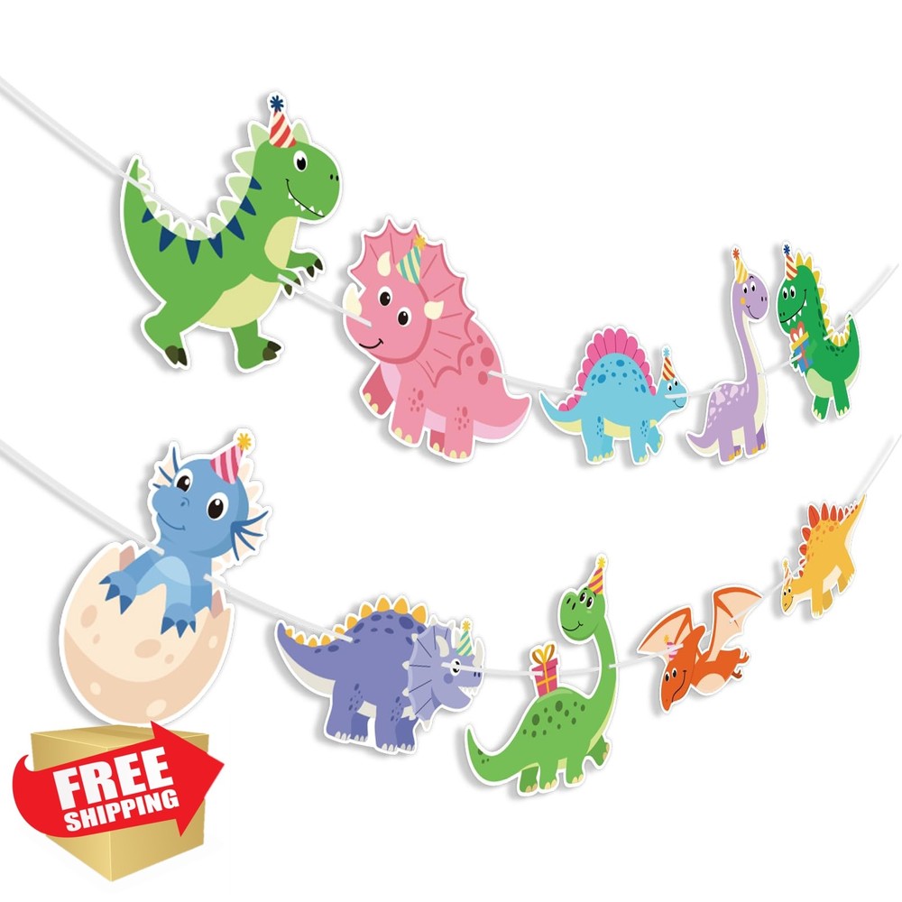 Adecortalk Dinosaur Birthday Banner Garland