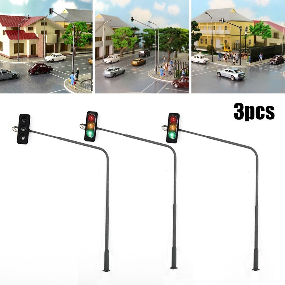 3pcs HO-Scale 1:87 Traffic Light Signals City Crossing Right Lights 3-LEDs