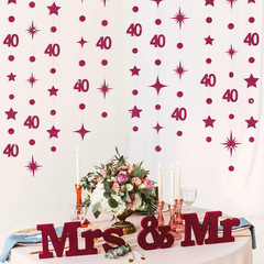 Burgundy 40Th Birthday Decorations Number 40 Circle Dot Star Garland Glitter Str