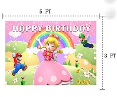 Princess Peach Birthday Backdrop Photography Banner Girl Party Decor Mario 3’x5′