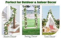 2 Pack 6Ft Artificial Eucalyptus Flower Garland with White Roses, Faux Floral