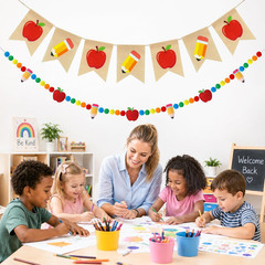 Back to School Decorations – NO DIY -Burlap Apple Pencil Banner & 3D Pencil Appl