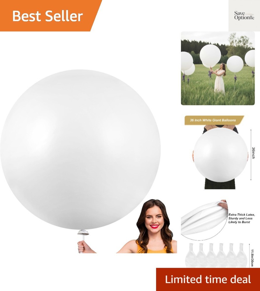 White Giant Balloons 6Pack 36 Inch Jumbo Large Latex Balloons for Photo Shoot…