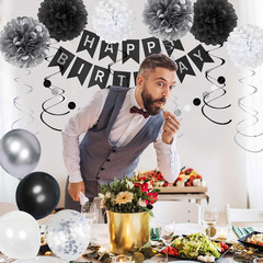 Birthday Decorations for Men, Black and Silver Happy Birthday Party Decorations,