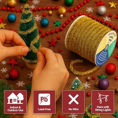 Blue Tinsel Garland – 30 Feet Thin Metallic Foil Glitter Garland for Christmas